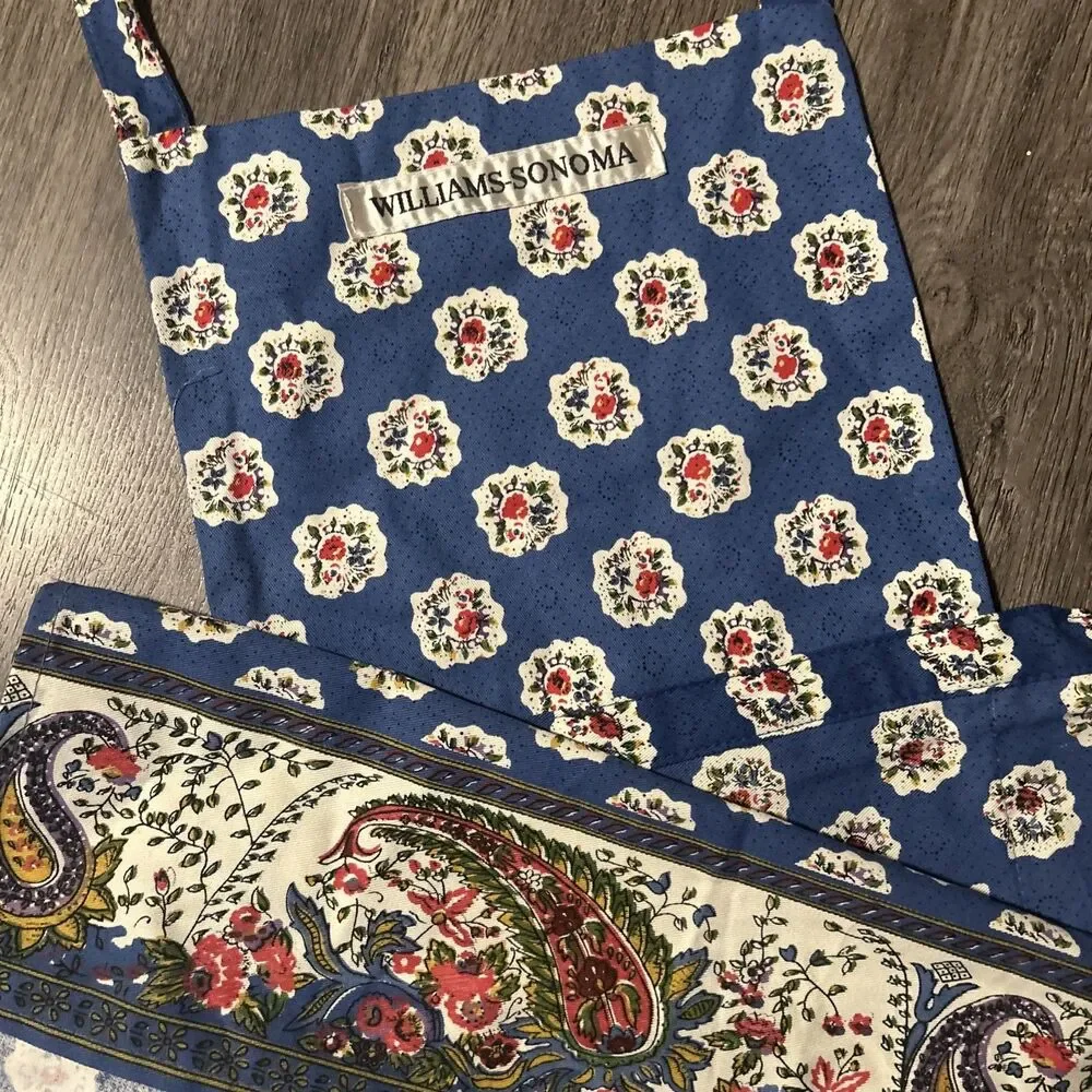 Williams Sonoma Cotton Apron W/Pockets Beautiful Multicolor Floral & Paisley